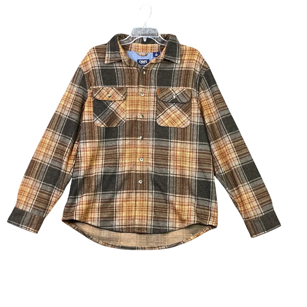 Chaps Plaid Button Down Womens Medium Brown Orange Flannel Gorpcore Outdoor Work